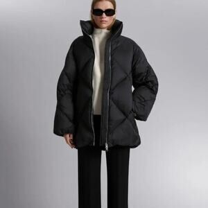 & Other Stories Oversized Sculpted Down Puffer Jacket Diamond Quilted Black Sz S